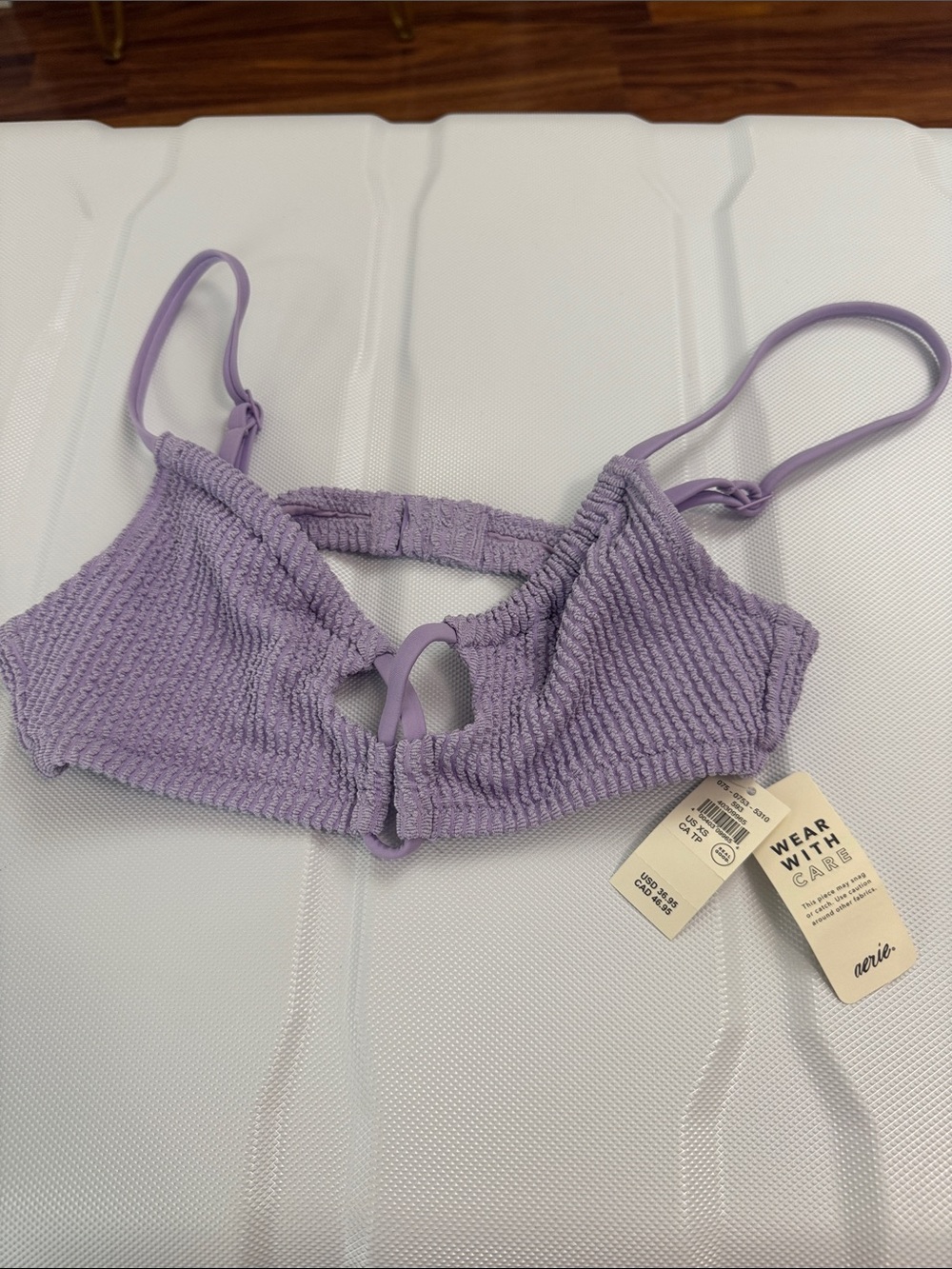 aerie Lavender Textured Bralette with Keyhole Front